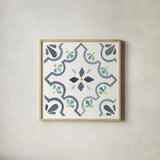Garden Getaway Tile II White by Laura Marshall. Shown in a natural wood glass frame for a timeless modern aesthetic. Available as an archival giclee rolled canvas, fine art paper, or poster print. SKU 34472a.