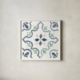 Garden Getaway Tile II White by Laura Marshall. Shown in a crisp white glass frame for a clean and minimalist style. Available as an archival giclee rolled canvas, fine art paper, or poster print. SKU 34472a.
