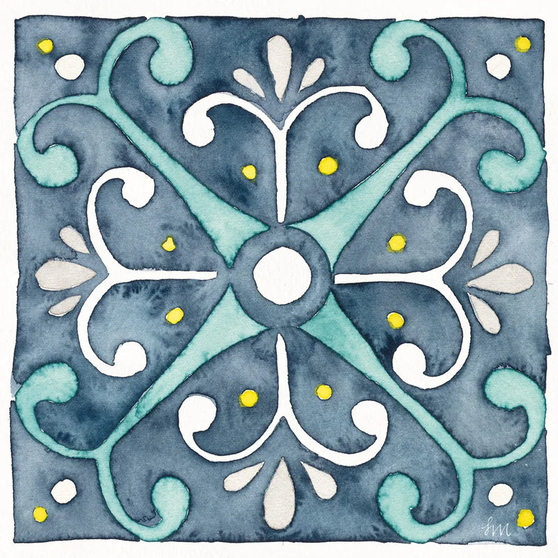 Garden Getaway Tile III Blue by Laura Marshall. SKU 34455a. Archival Giclee Fine art print for wall decor.