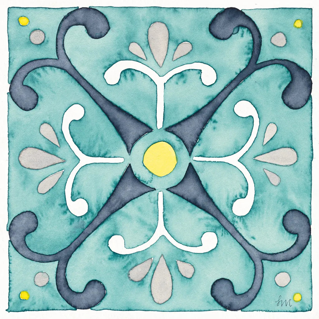 Garden Getaway Tile III Teal by Laura Marshall. SKU 34464a. Archival Giclee Fine art print for wall decor.