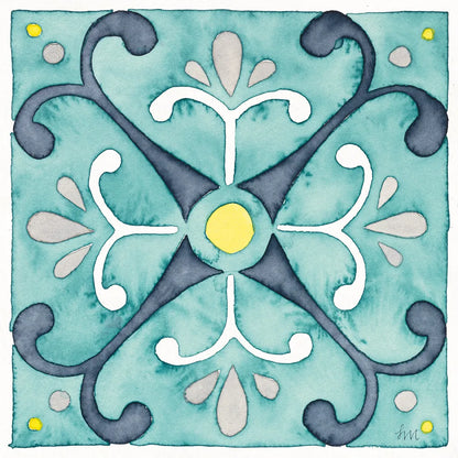 Garden Getaway Tile III Teal by Laura Marshall. SKU 34464a. Archival Giclee Fine art print for wall decor.