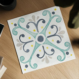 Garden Getaway Tile III White by Laura Marshall. Shown as a detailed flat fine art print, highlighting archival giclee quality. Available as an archival giclee rolled canvas, fine art paper, or poster print. SKU 34473a.