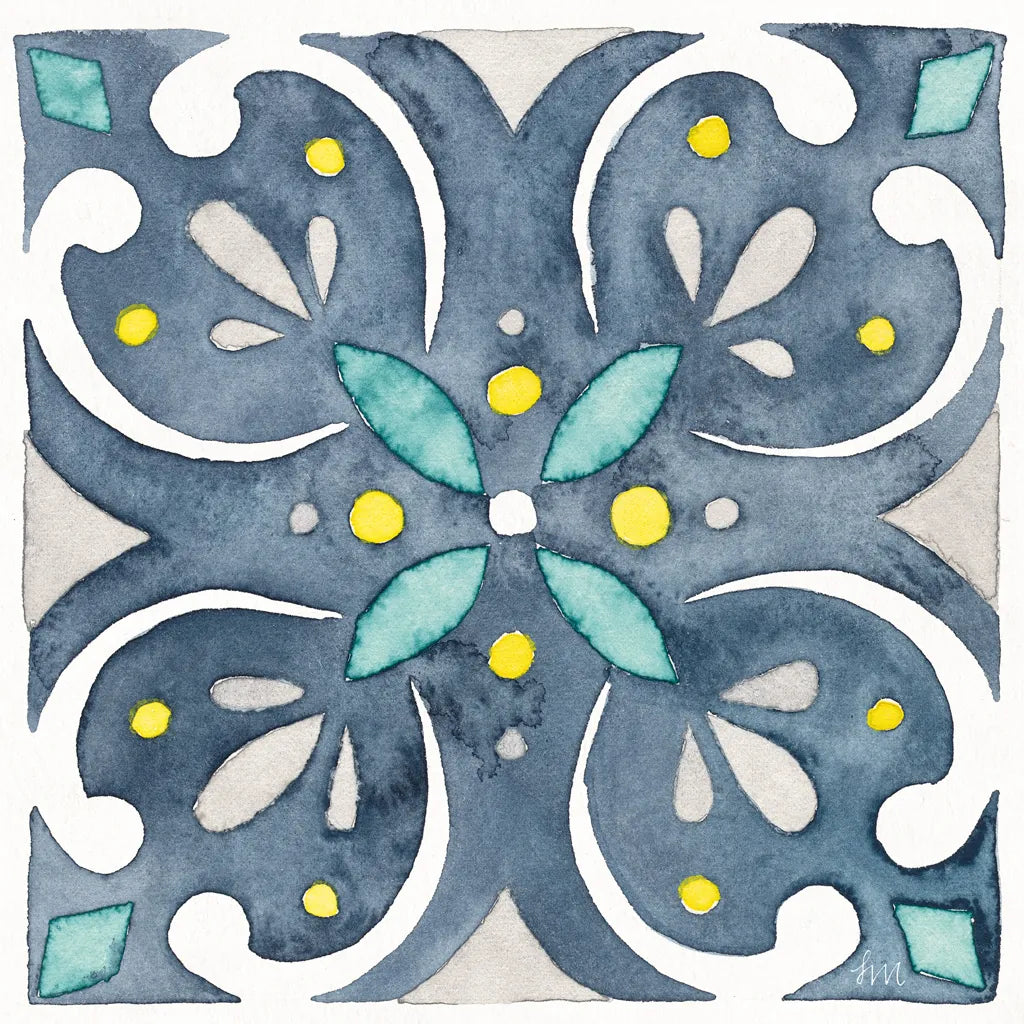 Garden Getaway Tile IV Blue by Laura Marshall. SKU 34456a. Archival Giclee Fine art print for wall decor.