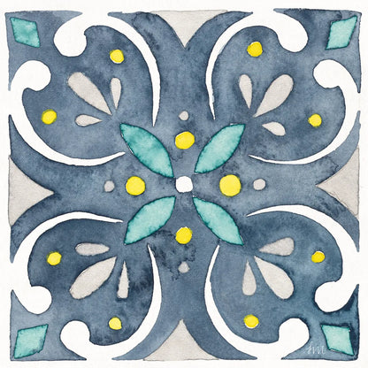 Garden Getaway Tile IV Blue by Laura Marshall. SKU 34456a. Archival Giclee Fine art print for wall decor.