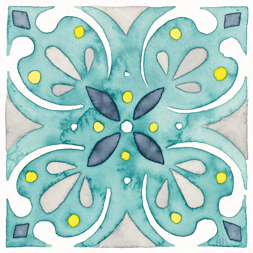 Garden Getaway Tile IV Teal by Laura Marshall. SKU 34465a. Archival Giclee Fine art print for wall decor.