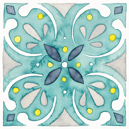 Garden Getaway Tile IV Teal by Laura Marshall. SKU 34465a. Archival Giclee Fine art print for wall decor.
