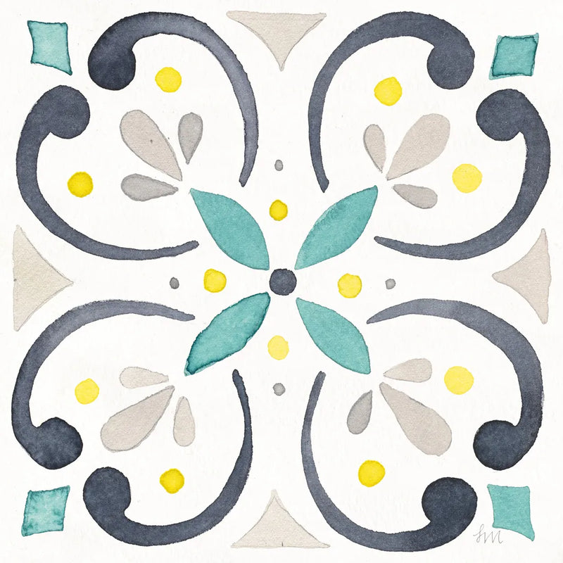 Garden Getaway Tile IV White by Laura Marshall. SKU 34474a. Archival Giclee Fine art print for wall decor.