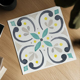 Garden Getaway Tile IV White by Laura Marshall. Shown as a detailed flat fine art print, highlighting archival giclee quality. Available as an archival giclee rolled canvas, fine art paper, or poster print. SKU 34474a.