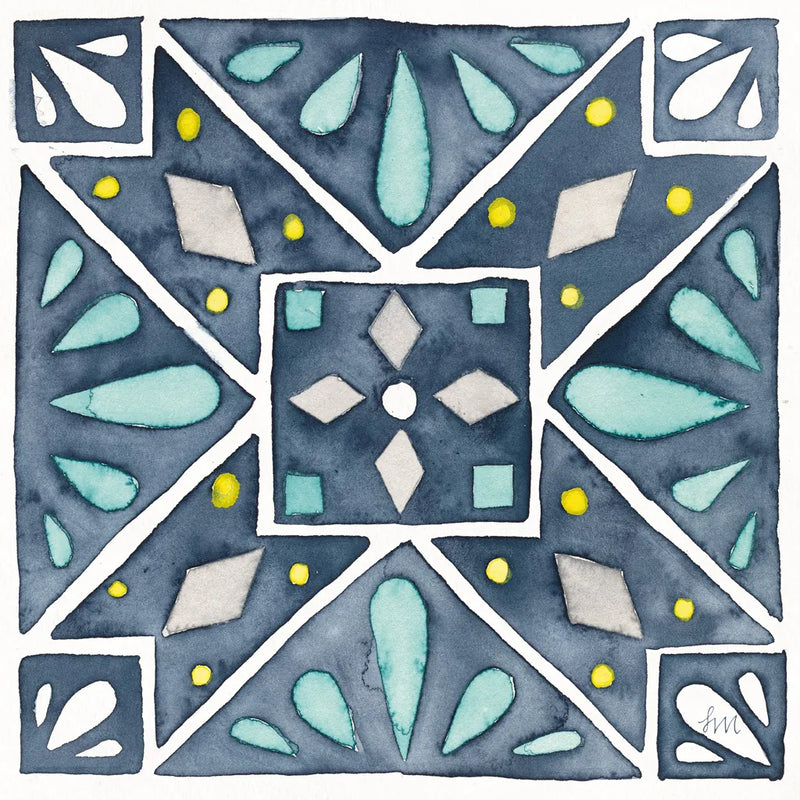 Garden Getaway Tile IX Blue by Laura Marshall. SKU 34461a. Archival Giclee Fine art print for wall decor.