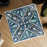 Garden Getaway Tile IX Blue by Laura Marshall. Shown as a detailed flat fine art print, highlighting archival giclee quality. Available as an archival giclee rolled canvas, fine art paper, or poster print. SKU 34461a.