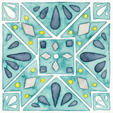 Garden Getaway Tile IX Teal by Laura Marshall. SKU 34470a. Archival Giclee Fine art print for wall decor.