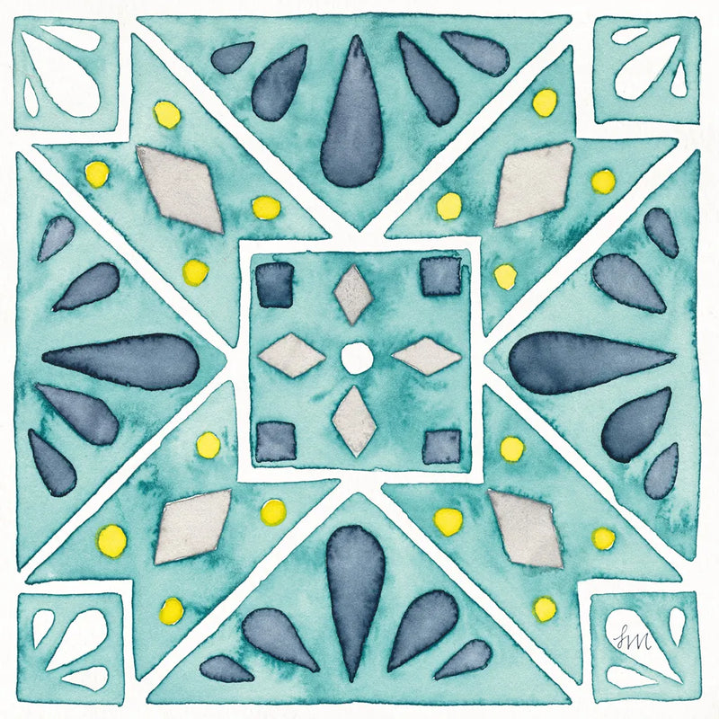 Garden Getaway Tile IX Teal by Laura Marshall. SKU 34470a. Archival Giclee Fine art print for wall decor.