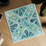 Garden Getaway Tile IX Teal by Laura Marshall. Shown as a detailed flat fine art print, highlighting archival giclee quality. Available as an archival giclee rolled canvas, fine art paper, or poster print. SKU 34470a.