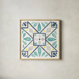 Garden Getaway Tile IX White by Laura Marshall. Shown in a natural wood glass frame for a timeless modern aesthetic. Available as an archival giclee rolled canvas, fine art paper, or poster print. SKU 34479a.