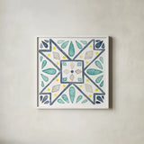 Garden Getaway Tile IX White by Laura Marshall. Shown in a crisp white glass frame for a clean and minimalist style. Available as an archival giclee rolled canvas, fine art paper, or poster print. SKU 34479a.