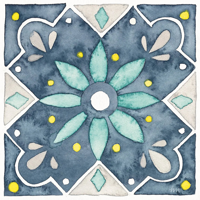 Garden Getaway Tile V Blue by Laura Marshall. SKU 34457a. Archival Giclee Fine art print for wall decor.