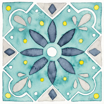 Garden Getaway Tile V Teal by Laura Marshall. SKU 34466a. Archival Giclee Fine art print for wall decor.