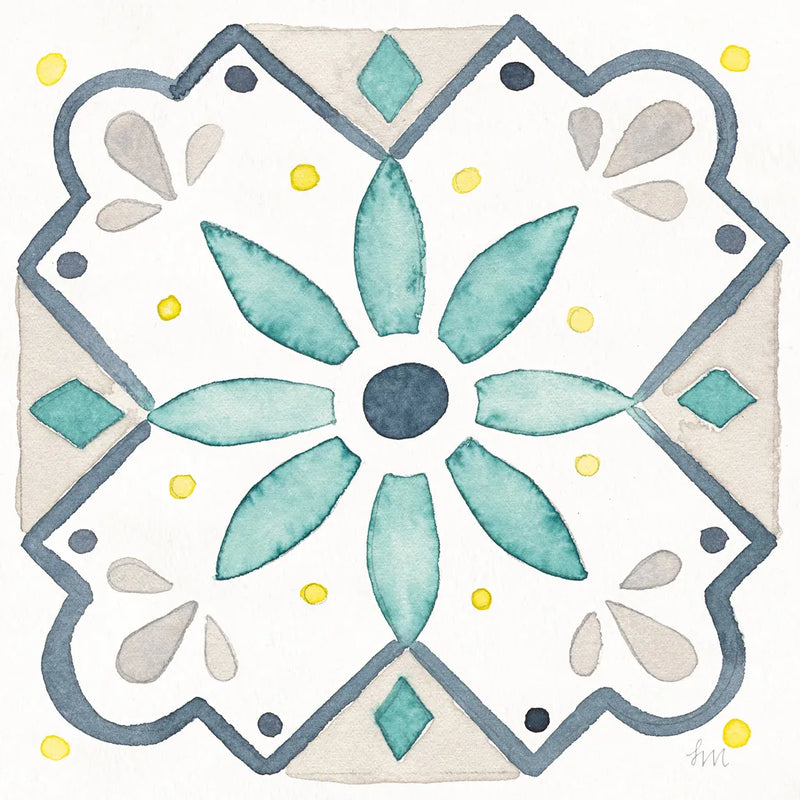 Garden Getaway Tile V White by Laura Marshall. SKU 34475a. Archival Giclee Fine art print for wall decor.