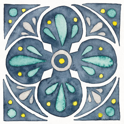 Garden Getaway Tile VI Blue by Laura Marshall. SKU 34458a. Archival Giclee Fine art print for wall decor.