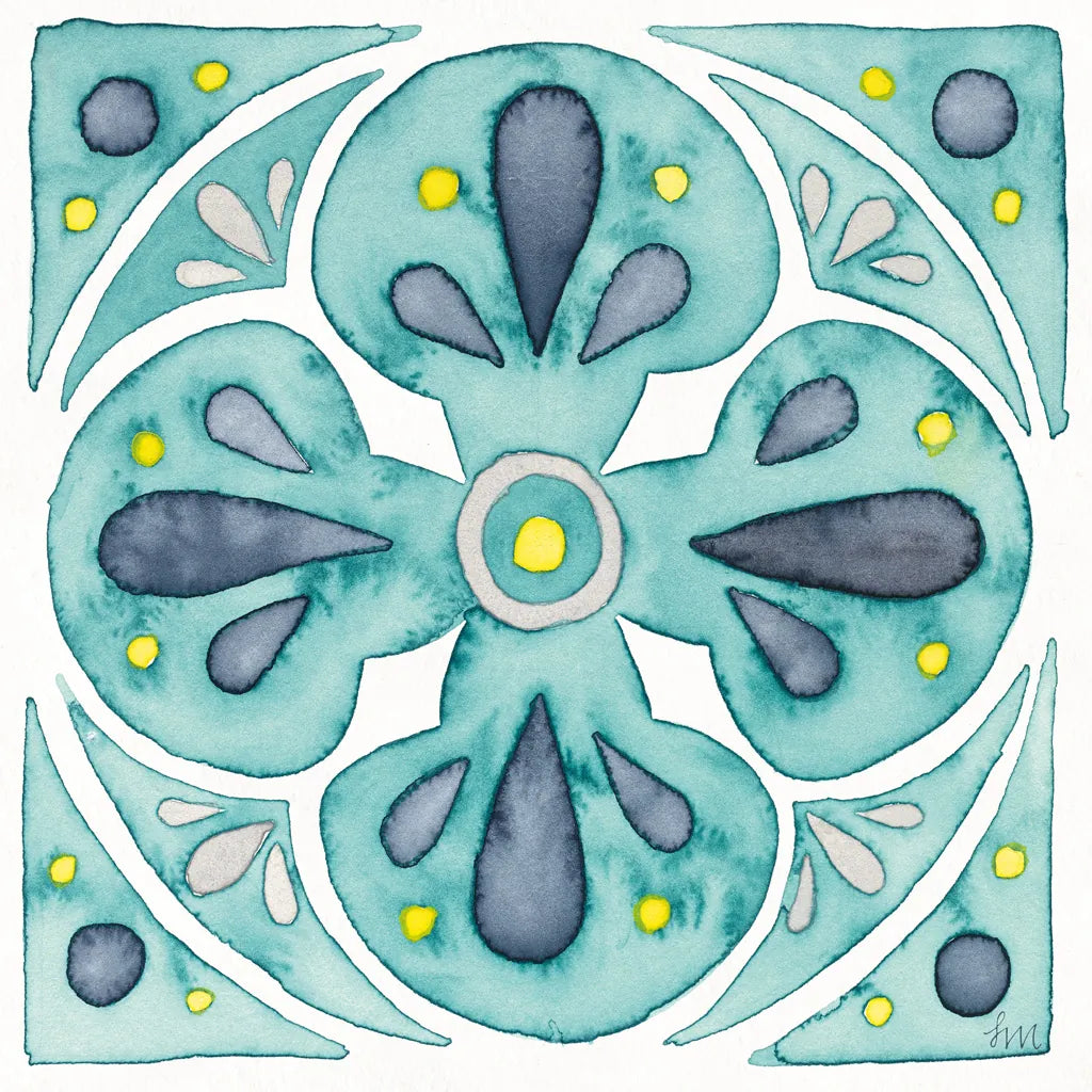 Garden Getaway Tile VI Teal by Laura Marshall. SKU 34467a. Archival Giclee Fine art print for wall decor.