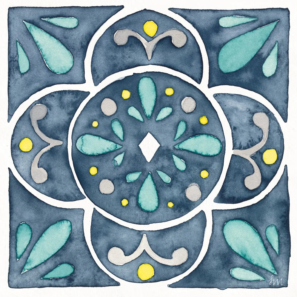 Garden Getaway Tile VII Blue by Laura Marshall. SKU 34459a. Archival Giclee Fine art print for wall decor.