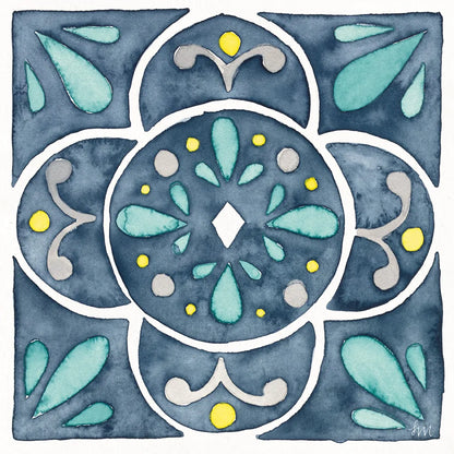 Garden Getaway Tile VII Blue by Laura Marshall. SKU 34459a. Archival Giclee Fine art print for wall decor.