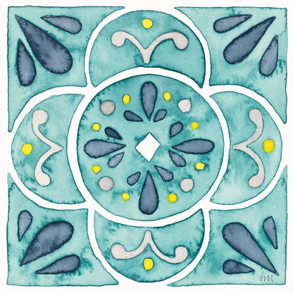 Garden Getaway Tile VII Teal by Laura Marshall. SKU 34468a. Archival Giclee Fine art print for wall decor.