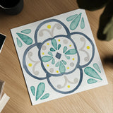 Garden Getaway Tile VII White by Laura Marshall. Shown as a detailed flat fine art print, highlighting archival giclee quality. Available as an archival giclee rolled canvas, fine art paper, or poster print. SKU 34477a.