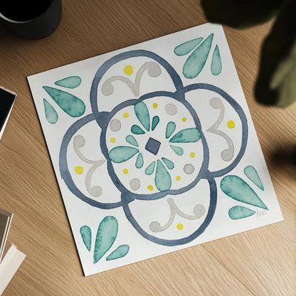 Garden Getaway Tile VII White by Laura Marshall. Shown as a detailed flat fine art print, highlighting archival giclee quality. Available as an archival giclee rolled canvas, fine art paper, or poster print. SKU 34477a.