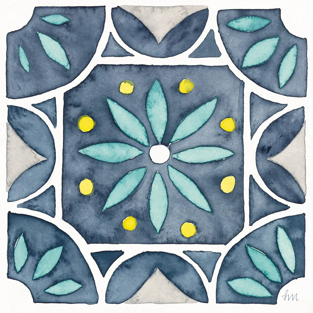 Garden Getaway Tile VIII Blue by Laura Marshall. SKU 34460a. Archival Giclee Fine art print for wall decor.