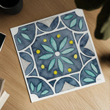 Garden Getaway Tile VIII Blue by Laura Marshall. Shown as a detailed flat fine art print, highlighting archival giclee quality. Available as an archival giclee rolled canvas, fine art paper, or poster print. SKU 34460a.