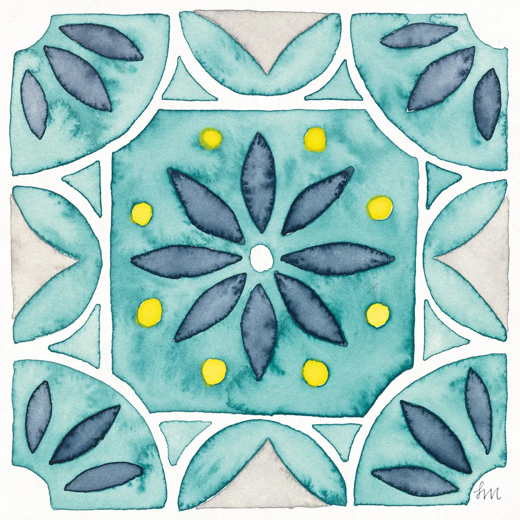 Garden Getaway Tile VIII Teal by Laura Marshall. SKU 34469a. Archival Giclee Fine art print for wall decor.