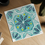 Garden Getaway Tile VIII Teal by Laura Marshall. Shown as a detailed flat fine art print, highlighting archival giclee quality. Available as an archival giclee rolled canvas, fine art paper, or poster print. SKU 34469a.