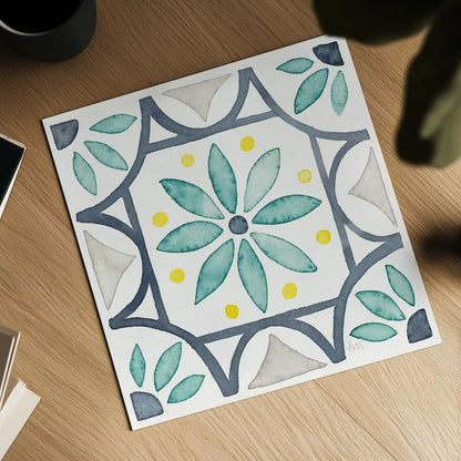 Garden Getaway Tile VIII White by Laura Marshall. Shown as a detailed flat fine art print, highlighting archival giclee quality. Available as an archival giclee rolled canvas, fine art paper, or poster print. SKU 34478a.