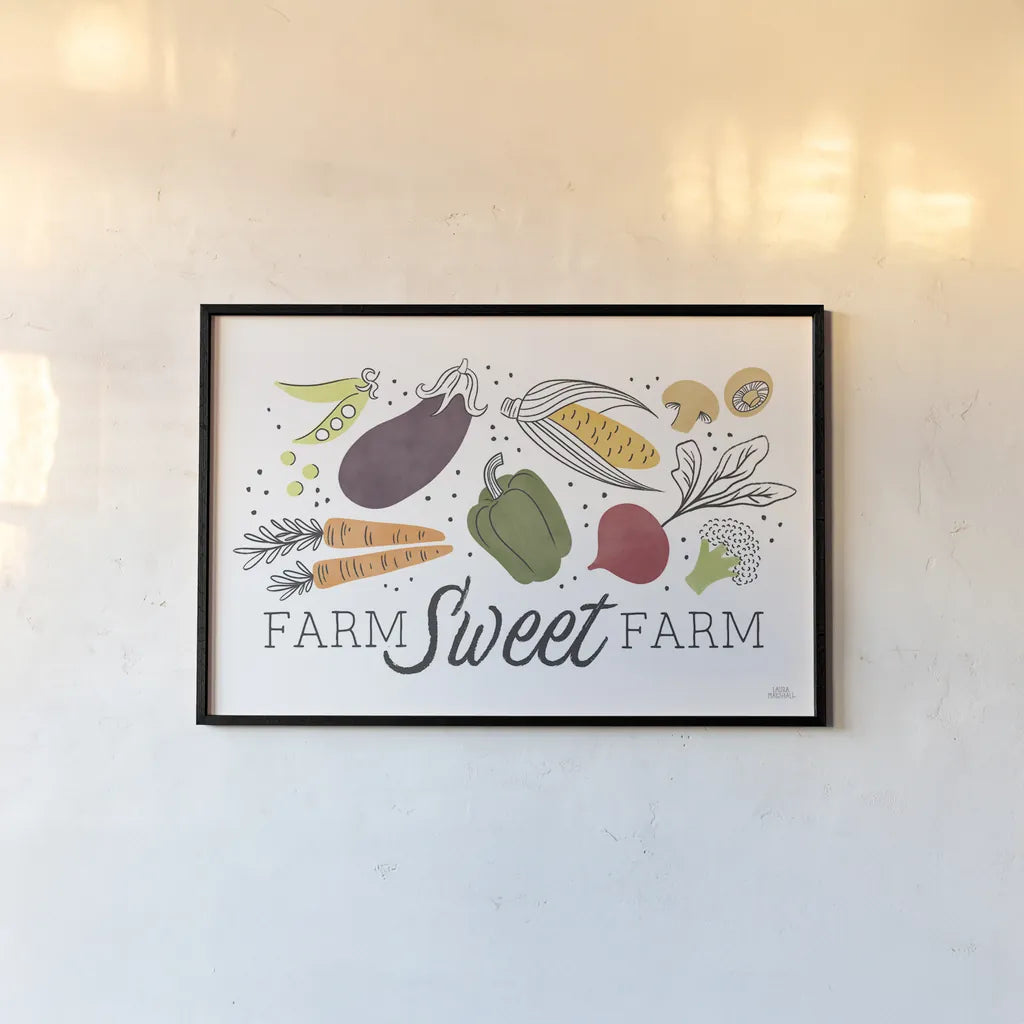 Garden Goodies I by Laura Marshall. shown as a paper print in a black flame. Available as a archival giclee rolled canvas, fine art paper, or poster print. SKU 76905i.