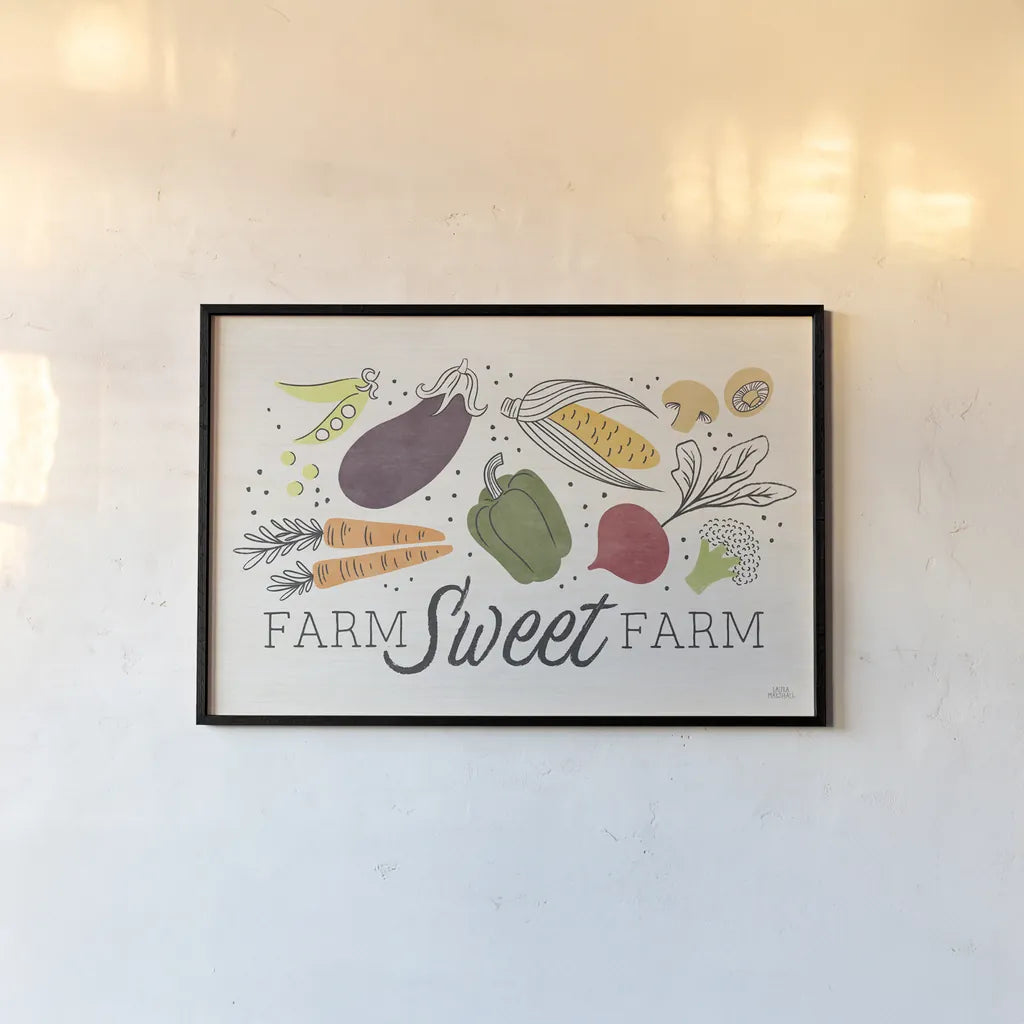 Garden Goodies I Cream by Laura Marshall. shown as a paper print in a black flame. Available as a archival giclee rolled canvas, fine art paper, or poster print. SKU 77191i.