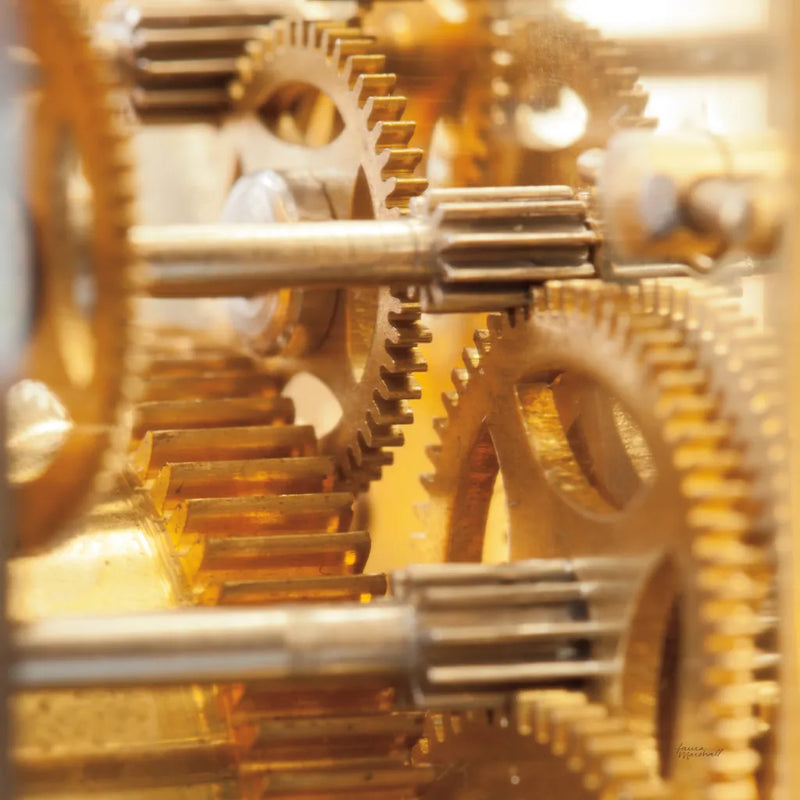 Gilded Gears I by Laura Marshall. SKU 25869a. Archival Giclee Fine art print for wall decor.