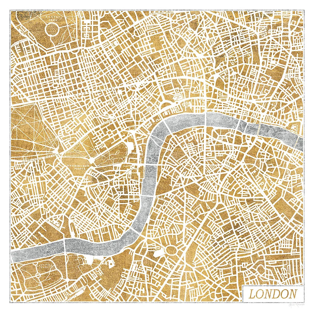 Gilded London Map by Laura Marshall. SKU 17664a. Archival Giclee Fine art print for wall decor.