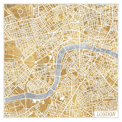 Gilded London Map by Laura Marshall. SKU 17664a. Archival Giclee Fine art print for wall decor.