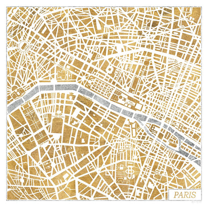 Gilded Paris Map by Laura Marshall. SKU 17663a. Archival Giclee Fine art print for wall decor.