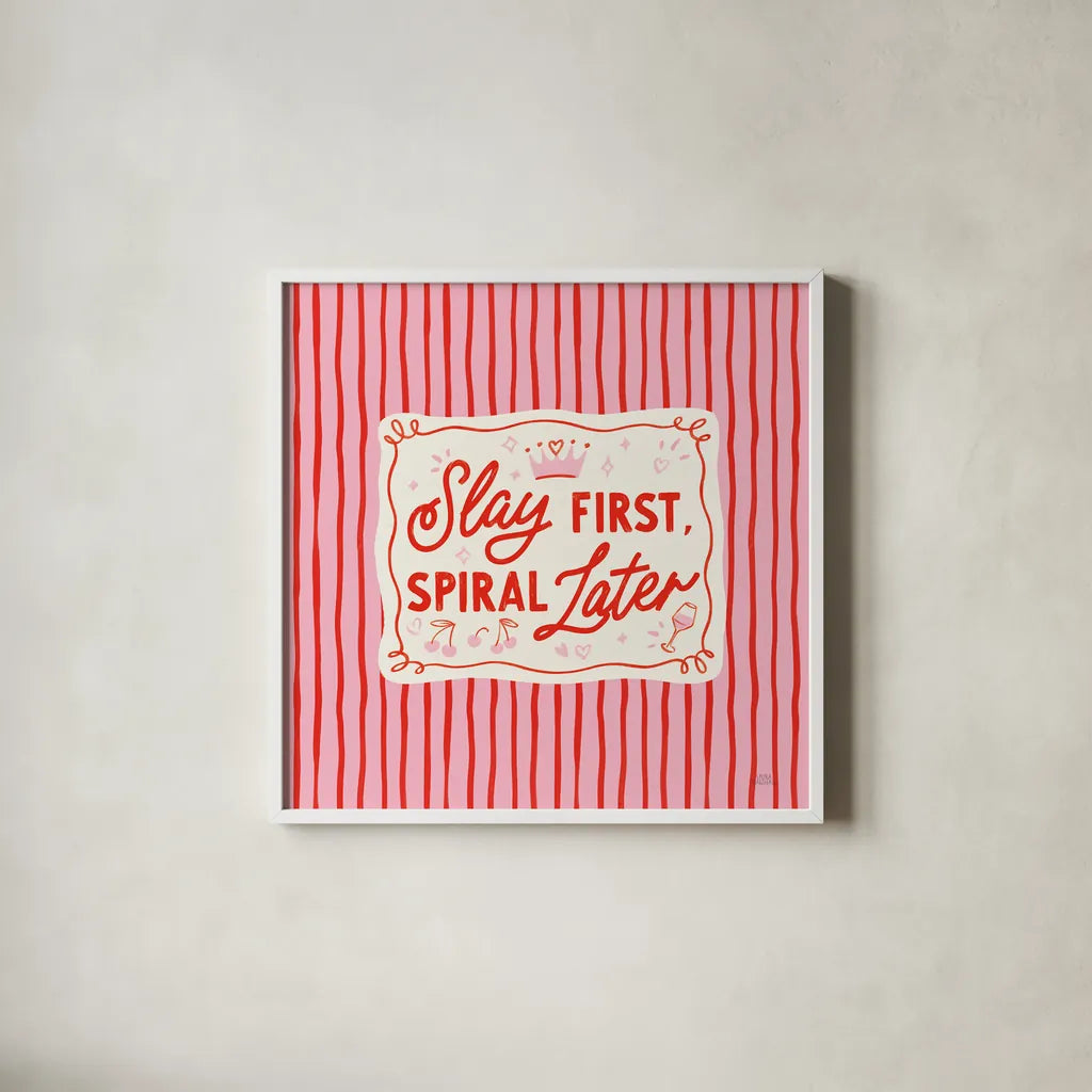 Girly Pop I by Laura Marshall. Shown in a crisp white glass frame for a clean and minimalist style. Available as an archival giclee rolled canvas, fine art paper, or poster print. SKU 99793a.