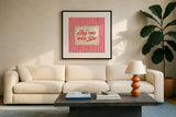 Girly Pop I by Laura Marshall. Displayed in a glass frame with matte in a clean modern living room. Available as an archival giclee rolled canvas, fine art paper, or poster print. SKU 99793a.