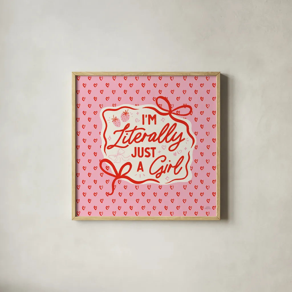 Girly Pop III by Laura Marshall. Shown in a natural wood glass frame for a timeless modern aesthetic. Available as an archival giclee rolled canvas, fine art paper, or poster print. SKU 99795a.