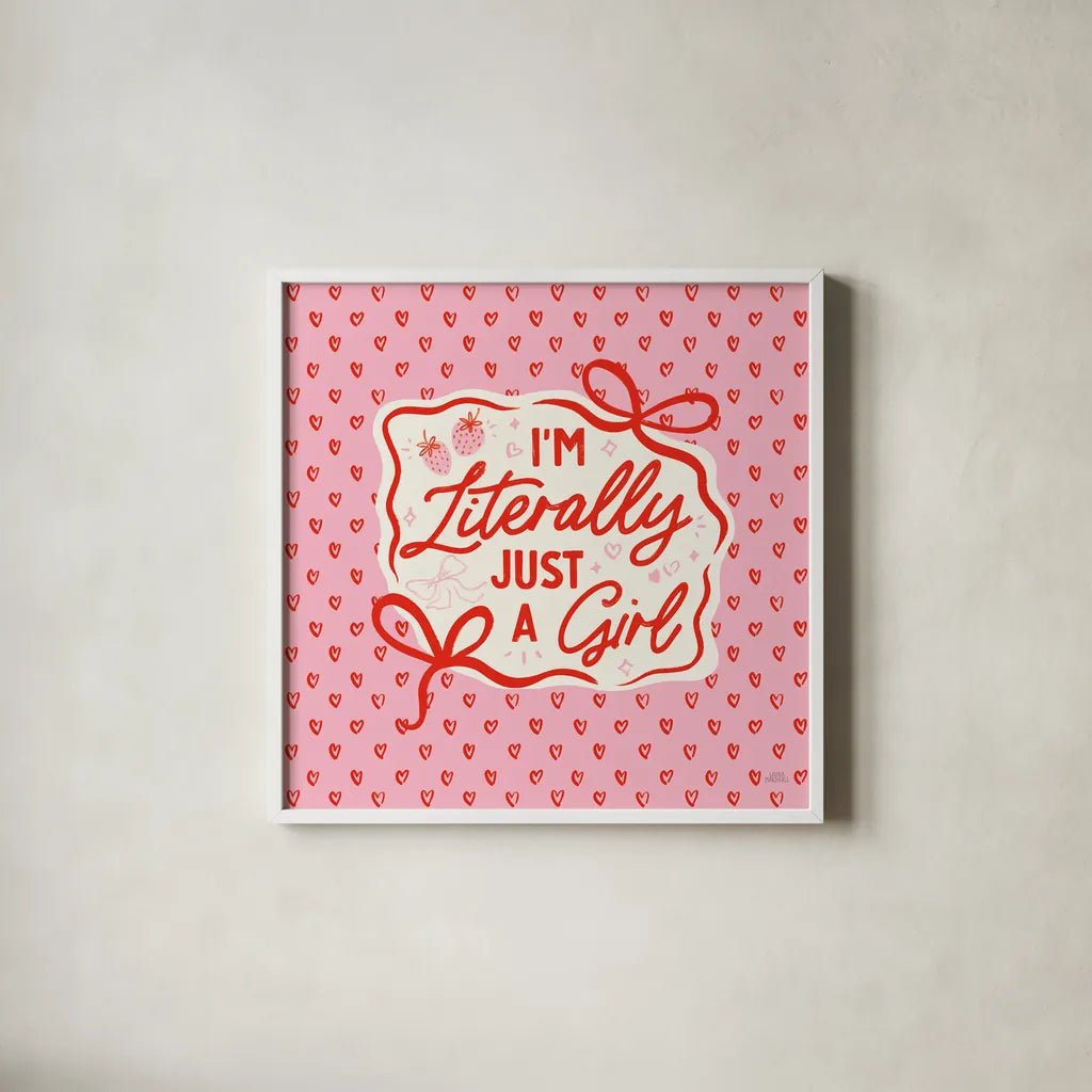 Girly Pop III by Laura Marshall. Shown in a crisp white glass frame for a clean and minimalist style. Available as an archival giclee rolled canvas, fine art paper, or poster print. SKU 99795a.