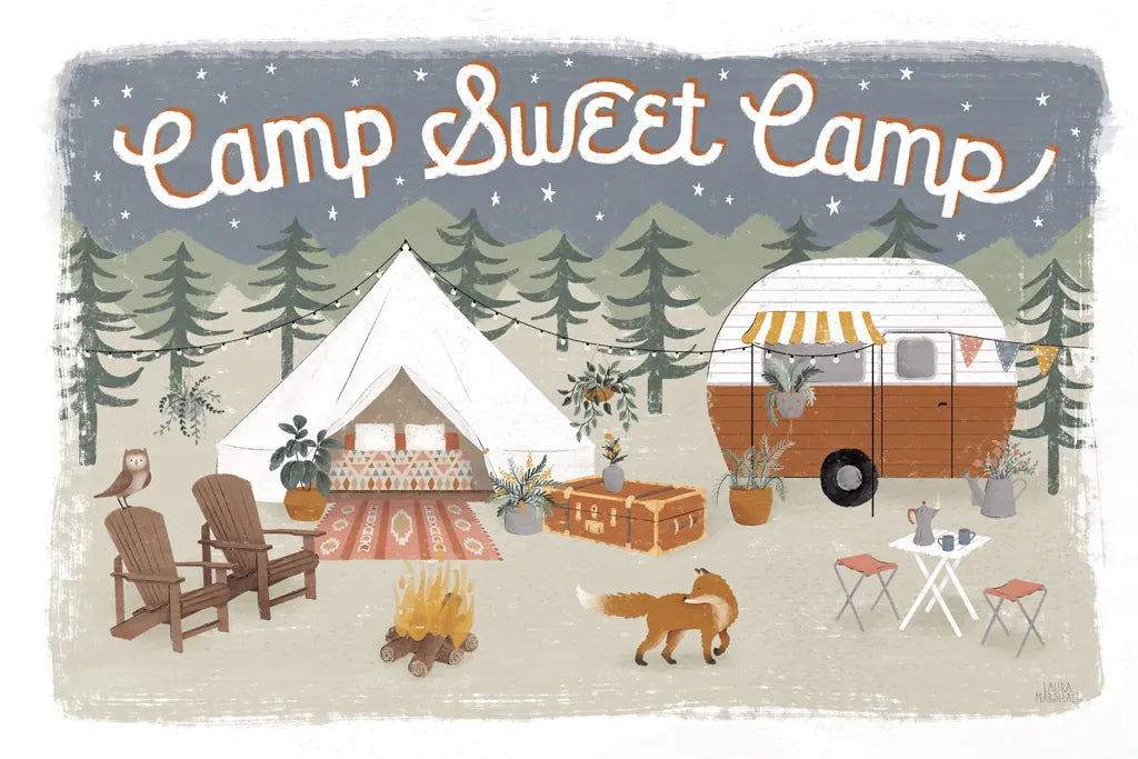 Gone Glamping I by Laura Marshall. SKU 53604i. Archival Giclee Fine art print for wall decor.