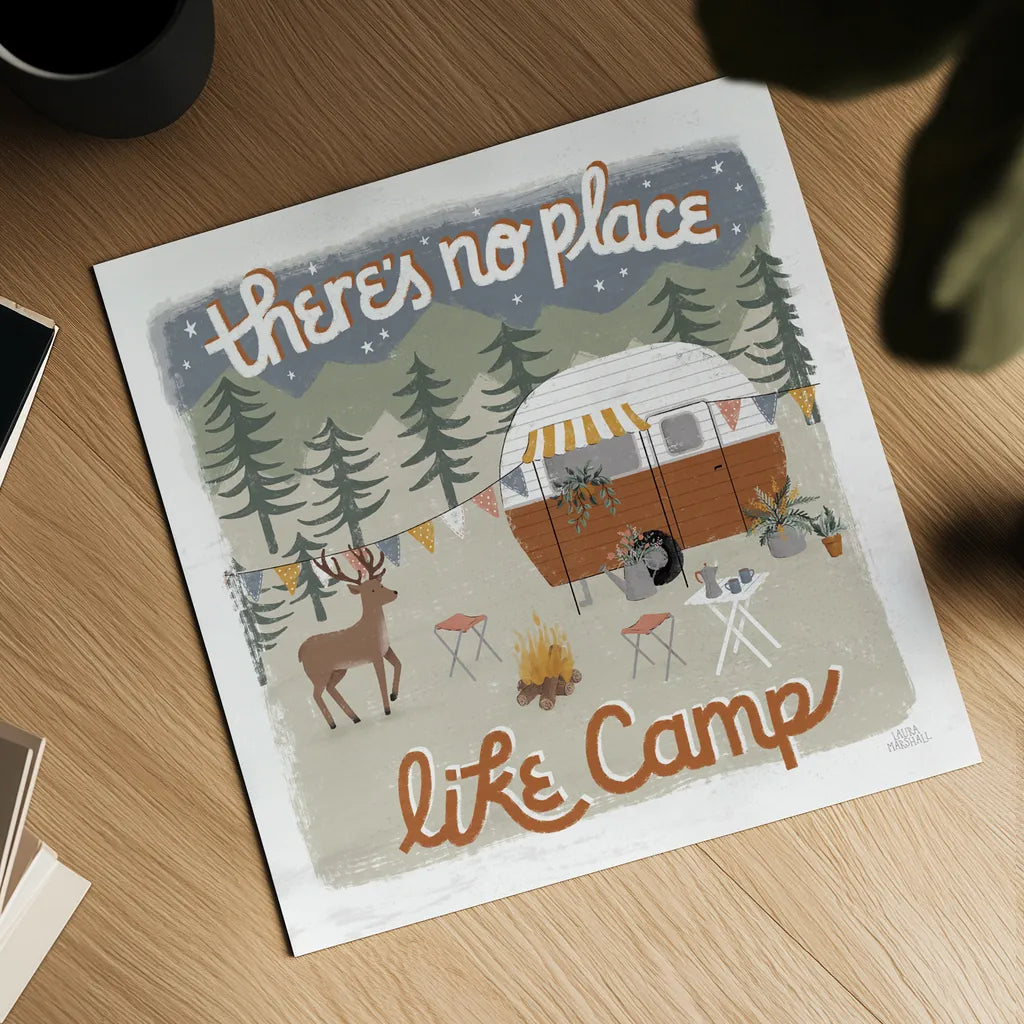 Gone Glamping II by Laura Marshall. Shown as a detailed flat fine art print, highlighting archival giclee quality. Available as an archival giclee rolled canvas, fine art paper, or poster print. SKU 53605a.