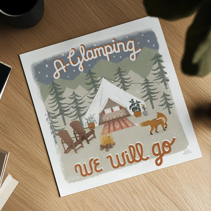 Gone Glamping III by Laura Marshall. Shown as a detailed flat fine art print, highlighting archival giclee quality. Available as an archival giclee rolled canvas, fine art paper, or poster print. SKU 53606a.