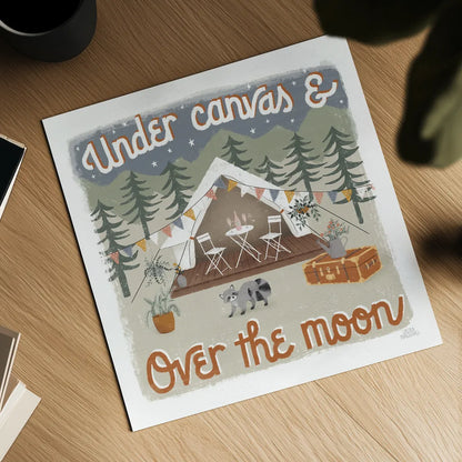 Gone Glamping IV by Laura Marshall. Shown as a detailed flat fine art print, highlighting archival giclee quality. Available as an archival giclee rolled canvas, fine art paper, or poster print. SKU 53607a.