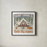 Gone Glamping IV by Laura Marshall. Shown in a sleek black glass frame for a contemporary gallery look. Available as an archival giclee rolled canvas, fine art paper, or poster print. SKU 53607a.