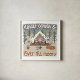 Gone Glamping IV by Laura Marshall. Shown in a crisp white glass frame for a clean and minimalist style. Available as an archival giclee rolled canvas, fine art paper, or poster print. SKU 53607a.